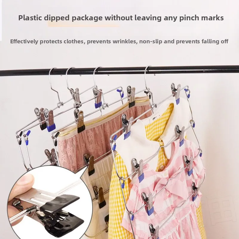 1 قطعة شماعات ملابس متعددة الطبقات مع 8 مقاطع صندوق تخزين ملابس حامل أرفف تجفيف خزانة سراويل قابلة للطي الملابس رف تنورة معدنية #6