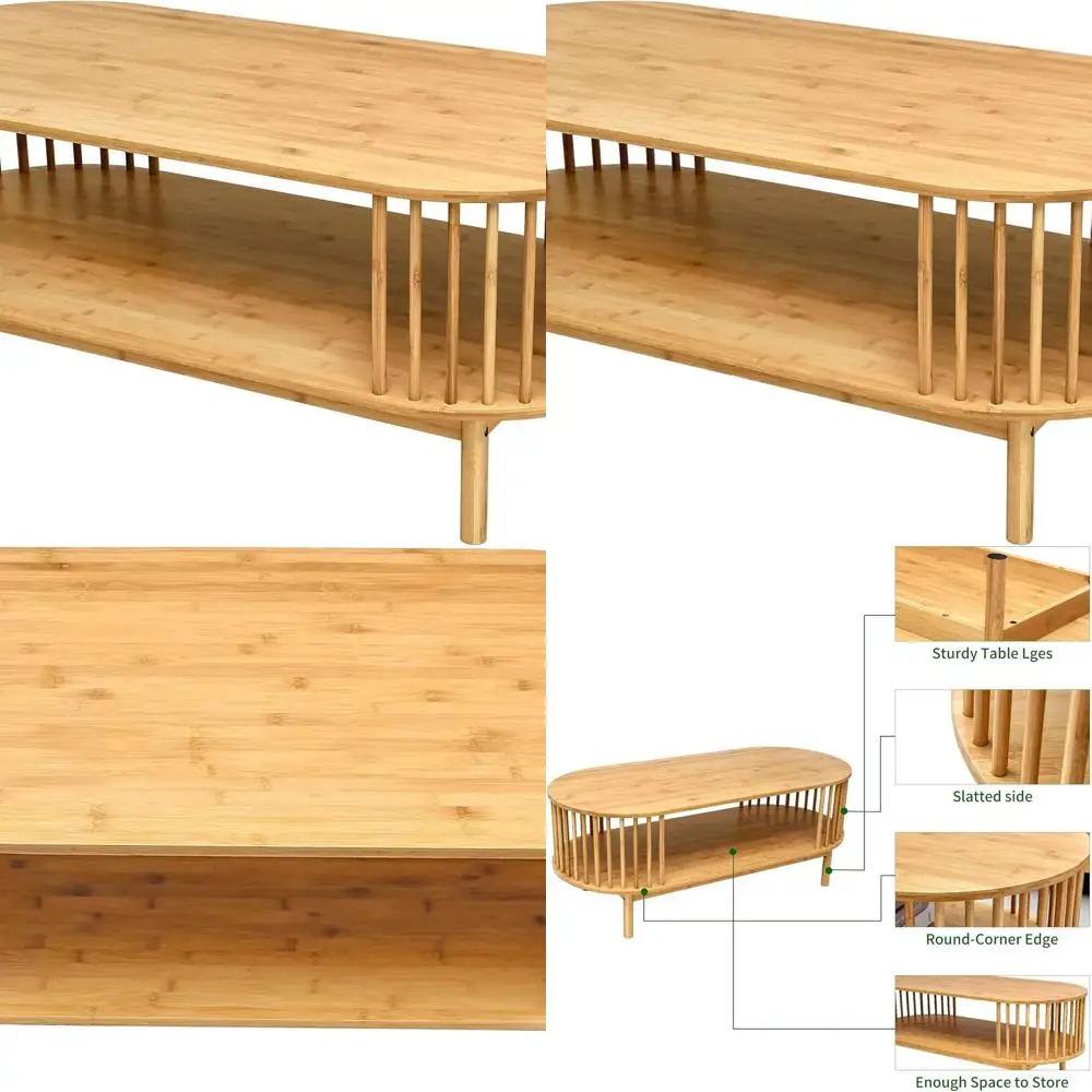 

Двухуровневый бамбуковый журнальный столик для гостиной с местом для хранения вещей