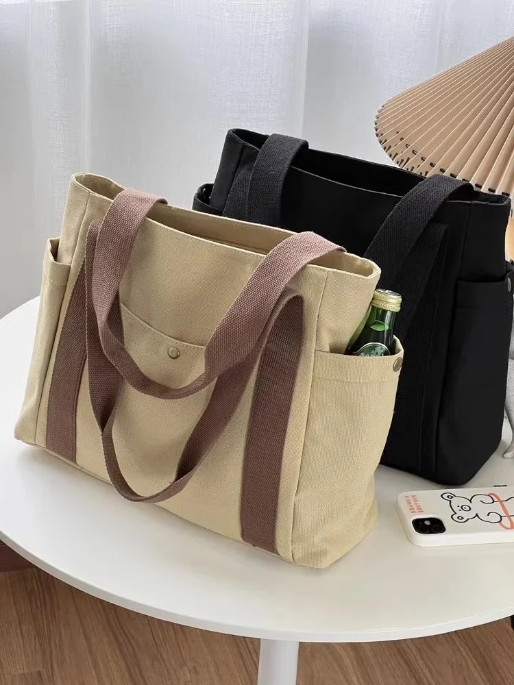 Große Canvas-Tragetasche, Schultertasche für den Arbeitsweg, Handtasche für Studenten, Büchertasche für den täglichen Gebrauch im Freien – Detail 33