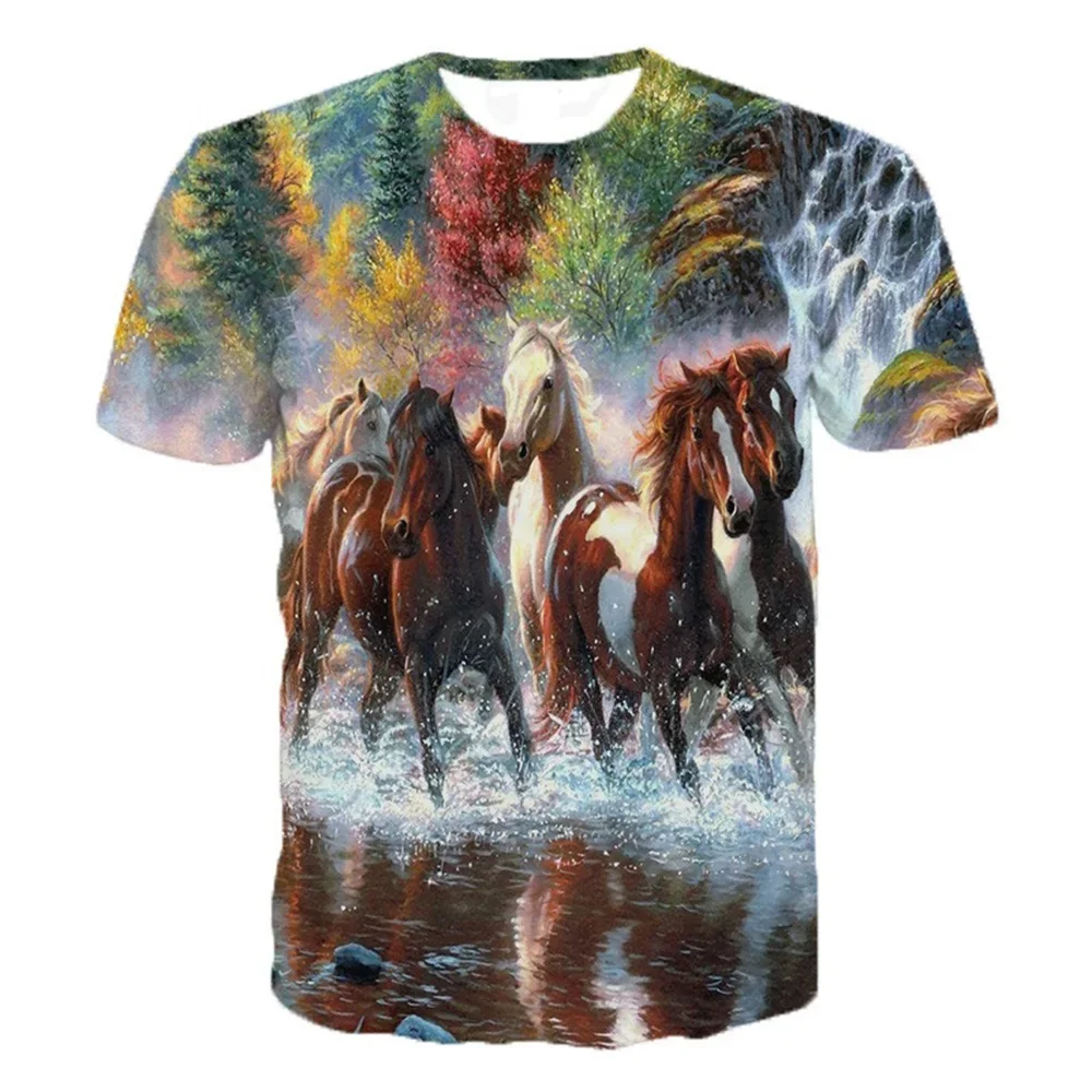 Girls\' 3d Animal Horse T Shirt Short Sleeve Polyester Kids 3-12 Years Clothes For Teen Girl Free Shipping Boy Child Clothing Tee