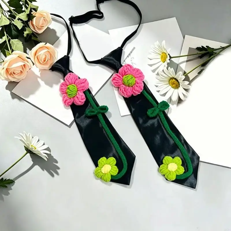 Kids Party Flower Necktie, Black Pointed Pull-On Tie for Photo Outfits 6XDA