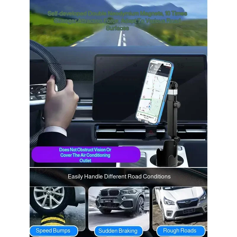Magnetic Car Phone Holder – Cup Mount with 360° Vertical/Horizontal Rotation