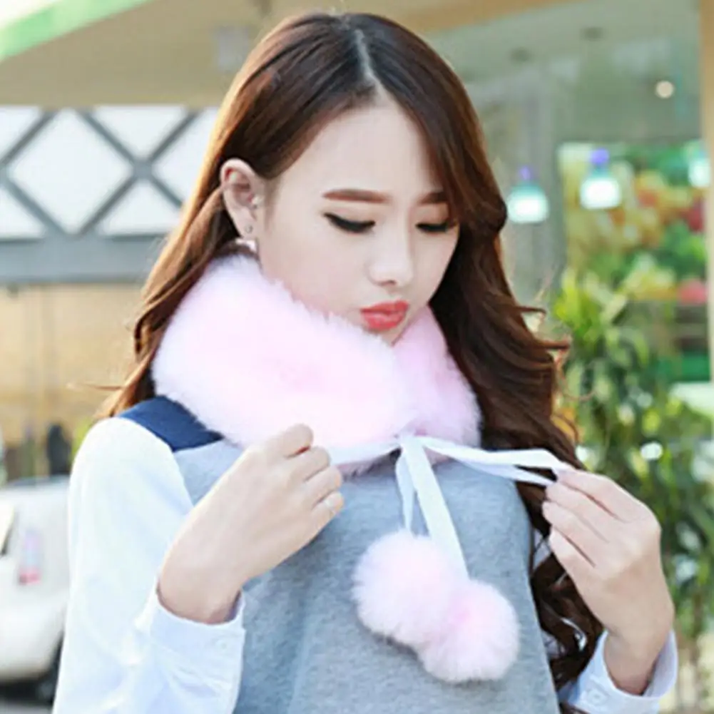 Rabbit Fur Plush Ball False Collar Women Shawl Wraps Winter Ladies Push Thermal Neck Warmer False Collar Shawl Neckerchief Scarf