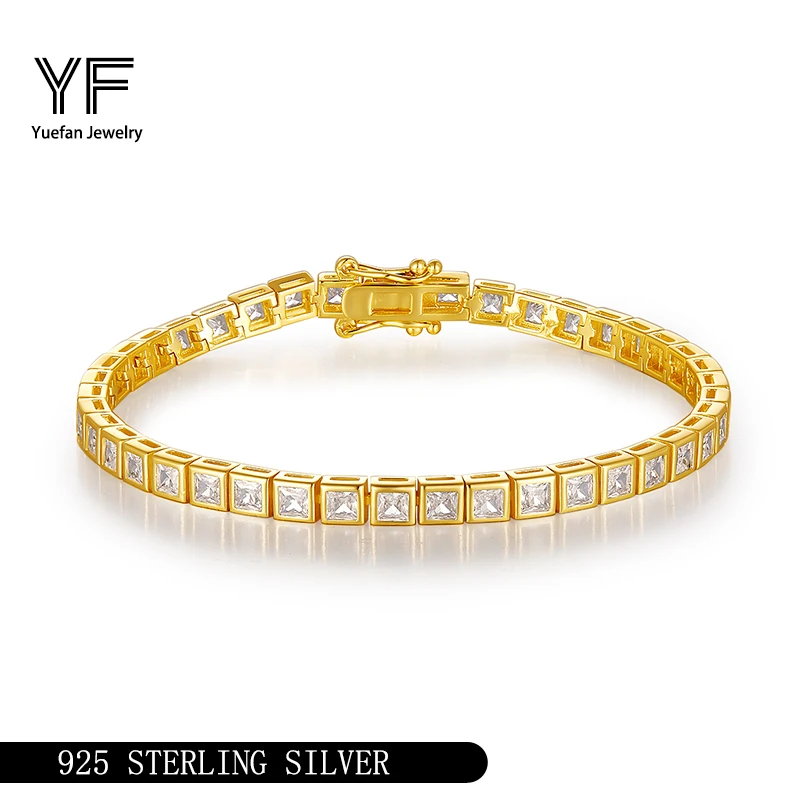 

Квадратный теннисный браслет из серебра 925 пробы с гальваническим покрытием, белый 18 карат, изысканный модный легкий женский браслет роскошного дизайна