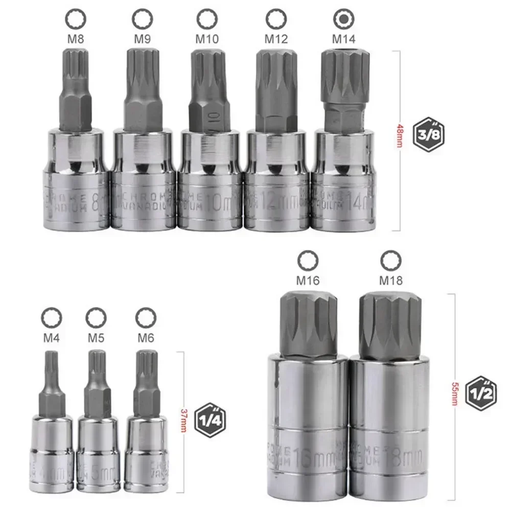 New 10 Pcs High Quality 12 Point Triple Square Spline Bit Socket Set Professional Case Automotive Tool Kit