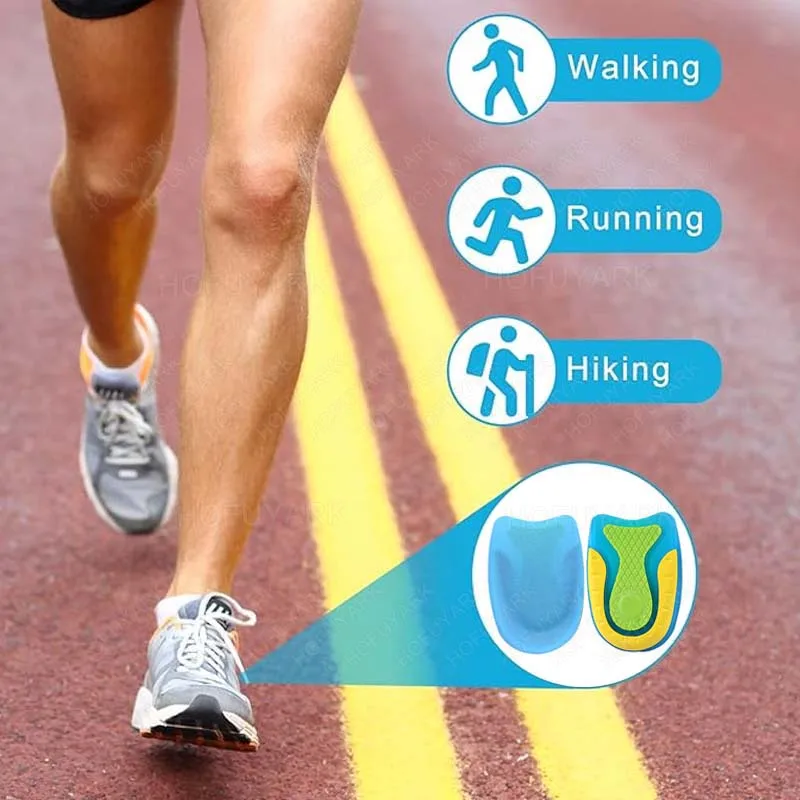 Almofadas de calcanhar de silicone para esporas de calcanhar palmilhas de alívio da dor fasciite plantar apoio para os pés em forma de u almofadas de calcanhar aumento de altura