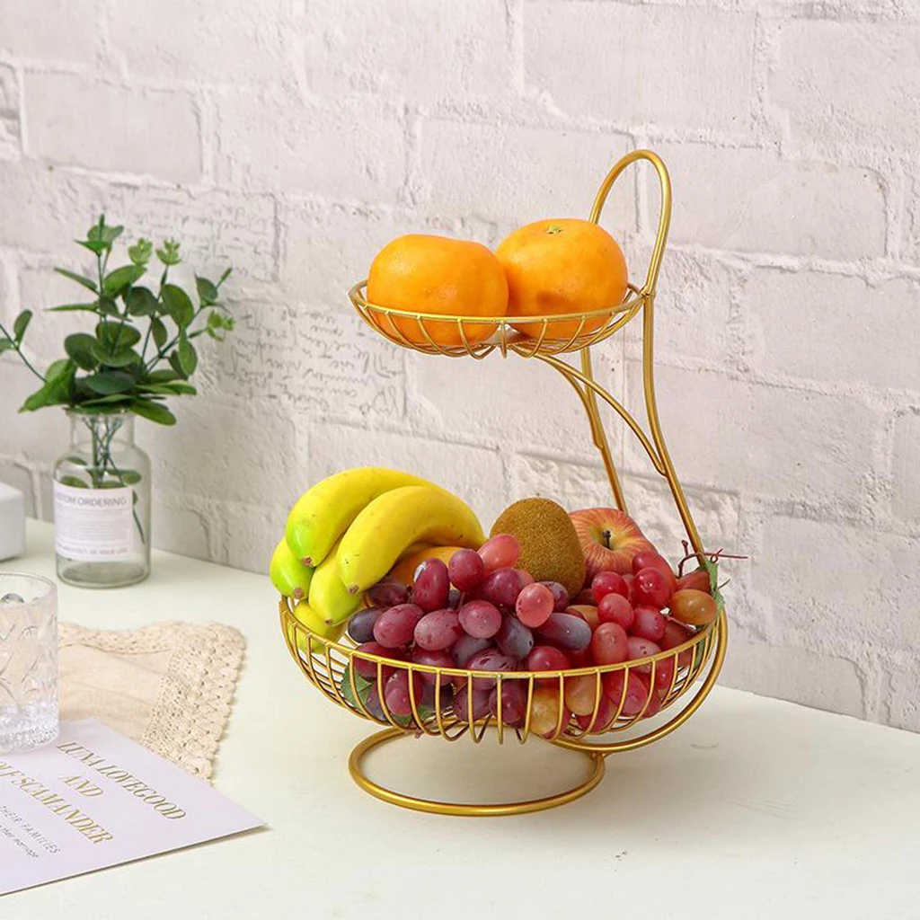 2/3 Tier Fruit Basket Metal Wire Bread Holder Vegetable Baskets for Countertop Multi-Layer Wire Fruit Holder Display Tray Plate