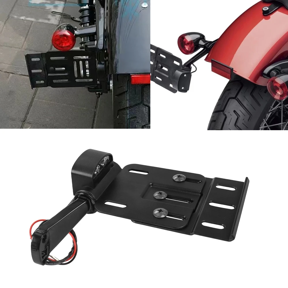 Motorcycle Telescopic Folding LED Light Side Mount License Plate Holder For Harley Dyna Sportster 883 1200 XL 48 2007 2008-2016