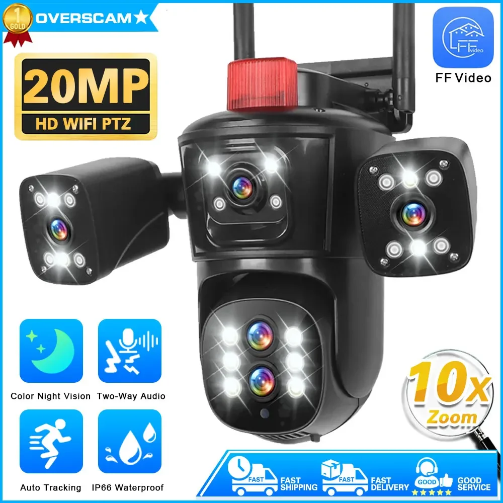 

20MP 10K WiFi IP Camera Four Screens 10X Optical Zoom Wireless Outdoor PTZ CCTV Cam Five Lens Smart Tracking Wifi Surveillance