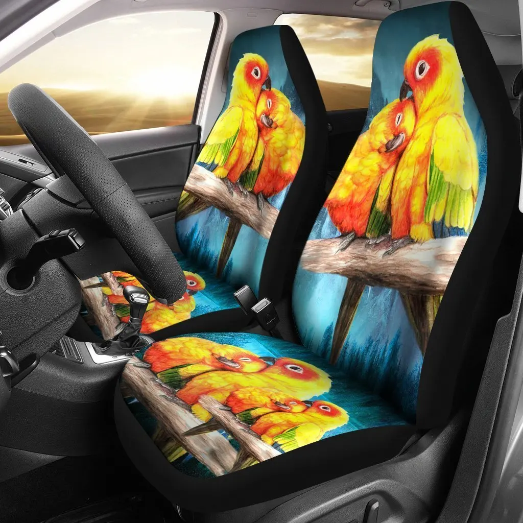 Sun Conure (The Sun Parakeet) Parrot Print Car Seat Covers Set 2 Pc, Car Accessories Seat Cover