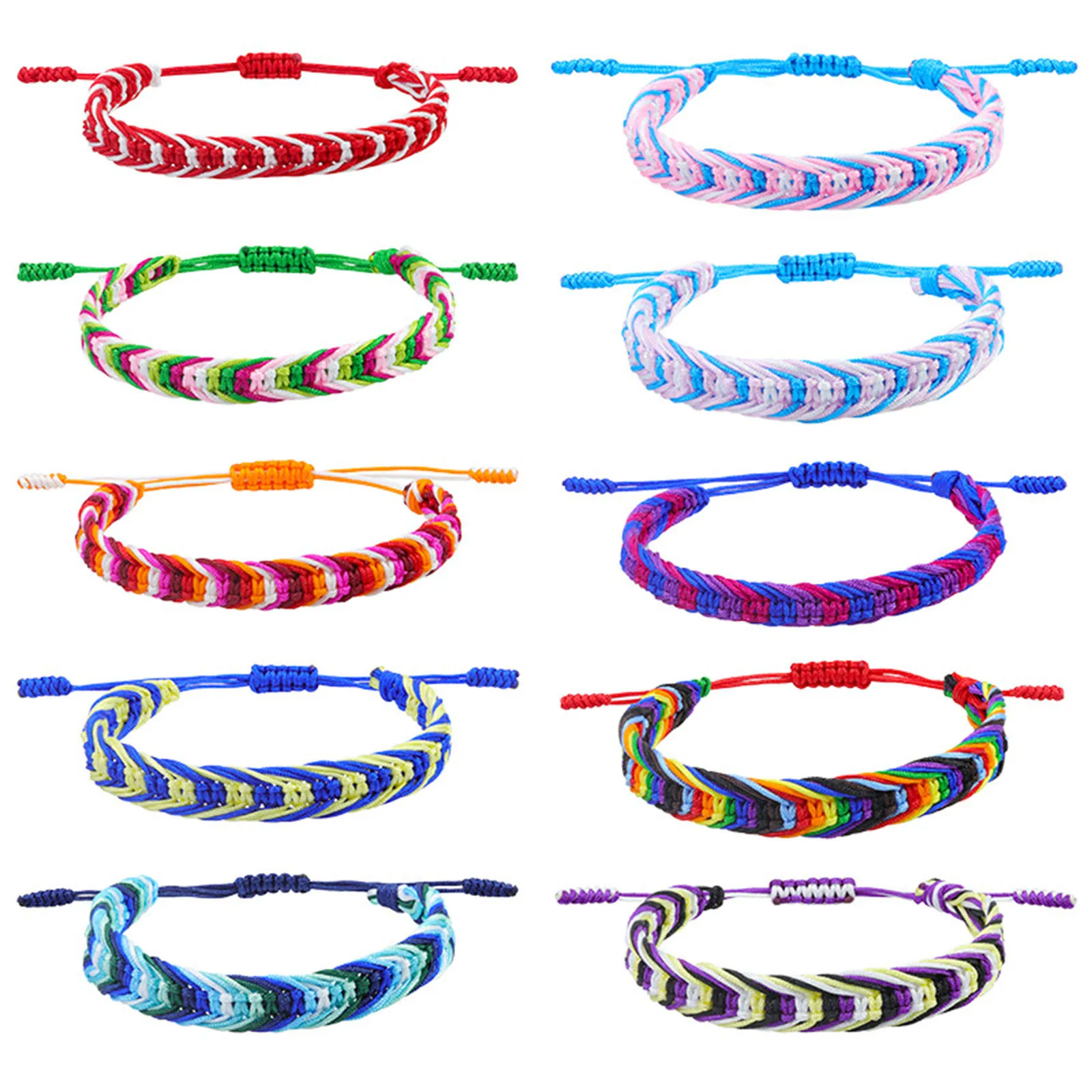 Polyester Adjustable Ethnic Bracelets Bohemia Waved String Braided Friendship Bracelets Weave Textured For Women 15cm-27cm long