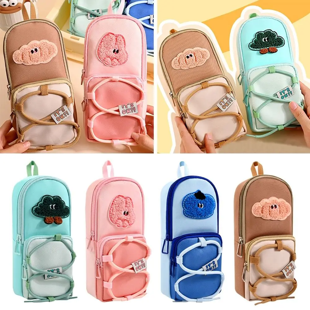 2025 مقلمة برباط مطرزة بسعة كبيرة منظم قرطاسية متعدد الطبقات حامل قلم محمول مستلزمات الطلاب #3