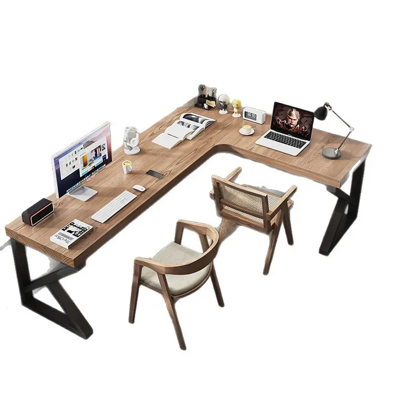 Solid wood corner desk, book integrated 7-shaped desk, household corner computer desk, L-shaped window writing
