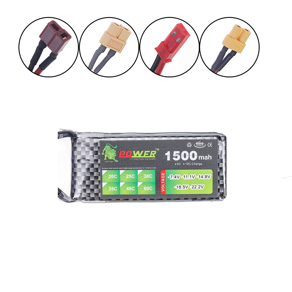 7.4V Lipo Battery 2s 1500mAh 1800mAh 40C Battery for RC Drone Helicopter Cars FPV Boats Toys Parts With T JST XT30 XT60 Plug