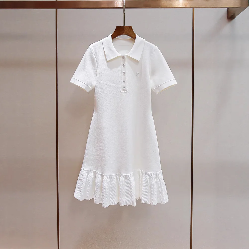 

MaSandeS Summer New Sle Anti-Aging Casual Collar ort Sve Patchwork Pleated Hem Knitted Dr Loose Waist Polyester Fiber