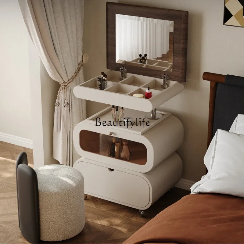 

PJ13Cream wind movable lifting dresser bedside table integrated small apartment bedroom rotating creative small makeup table