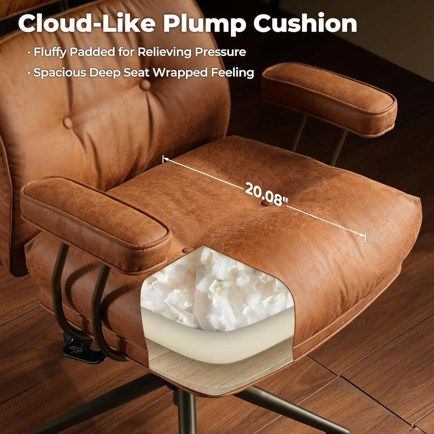 Ergonomic Home Office Chair, Mid-Century Modern Leather Chair with Lumbar Support, High Back