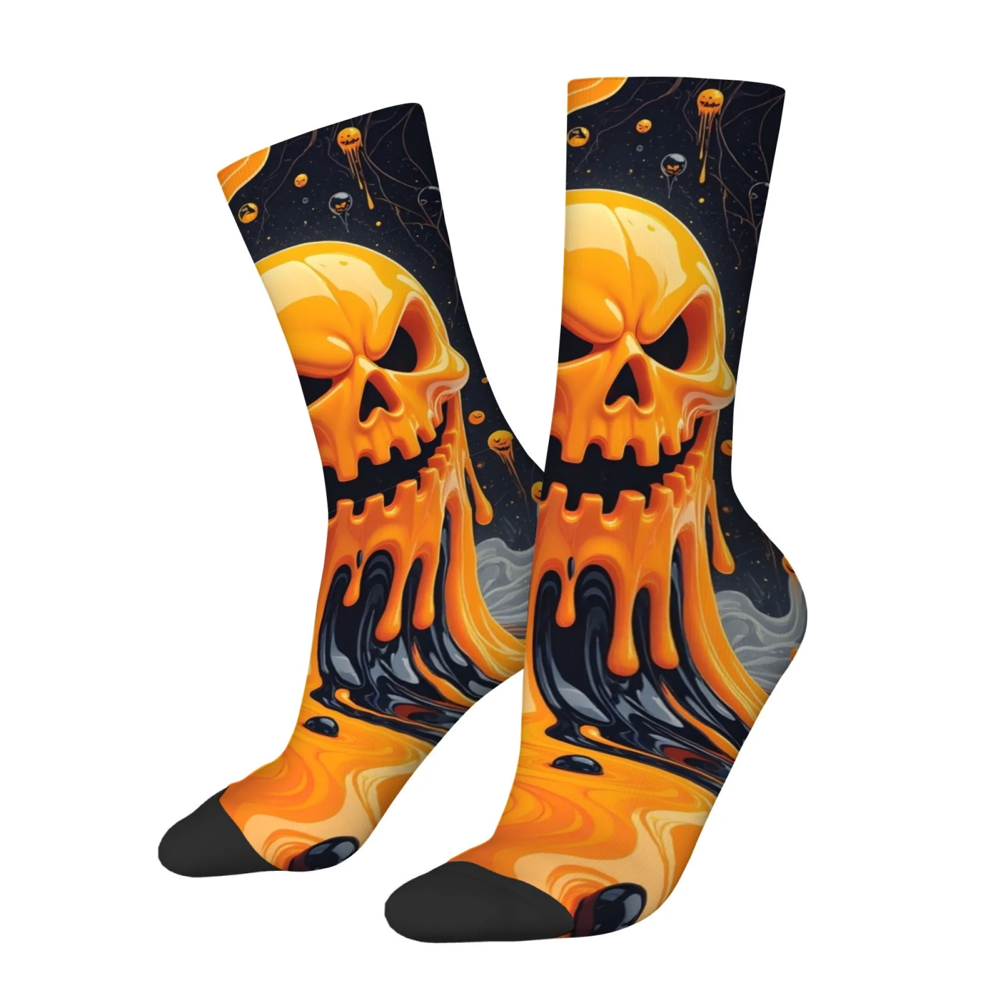 Evil Melting Pumpkin Socks Elastic Breathable Non-Slip Men's Socks Casual Travel Socks Crazy Trendy Novelty Compression Socks