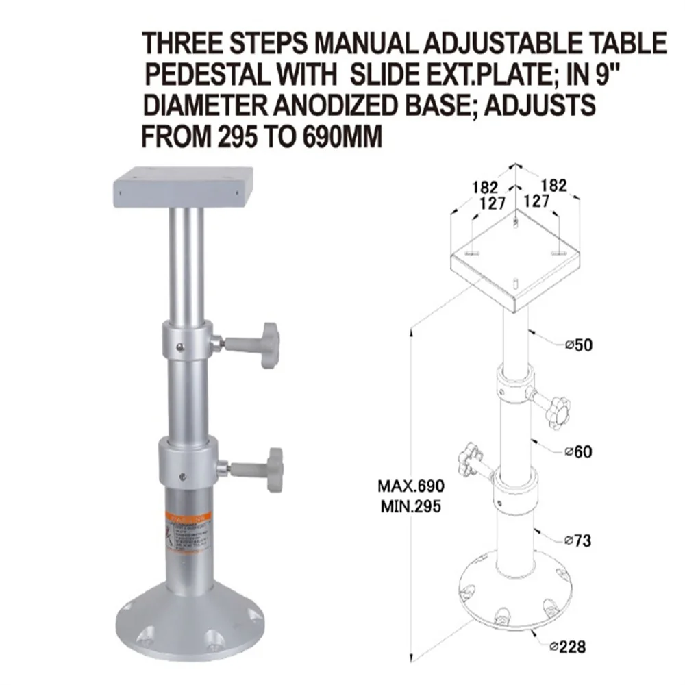 Aluminum Two Stage Adjustable Table Leg Pedestal Base Mount 295-690mm,11.6-27.2 Inch Marine Boat RV P3 ZS