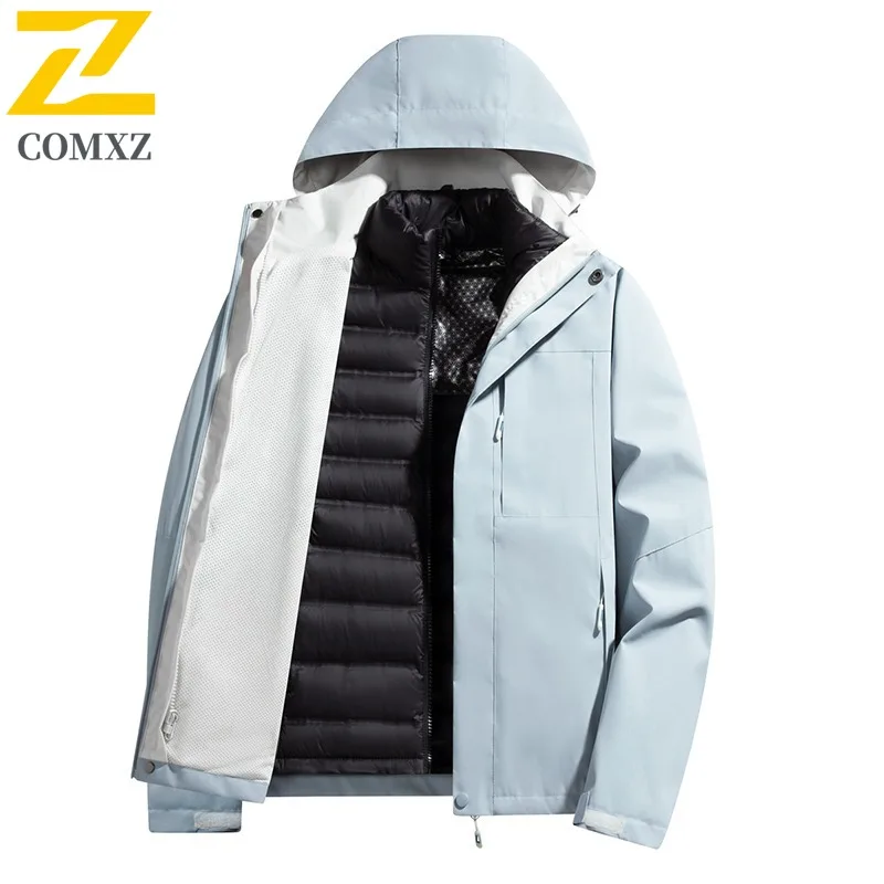 COMXZ Men Parker Coat Warm Heat-Retaining Windproof Waterproof Hiking Puffer Jacket Street Functional High Quality Padding Coat