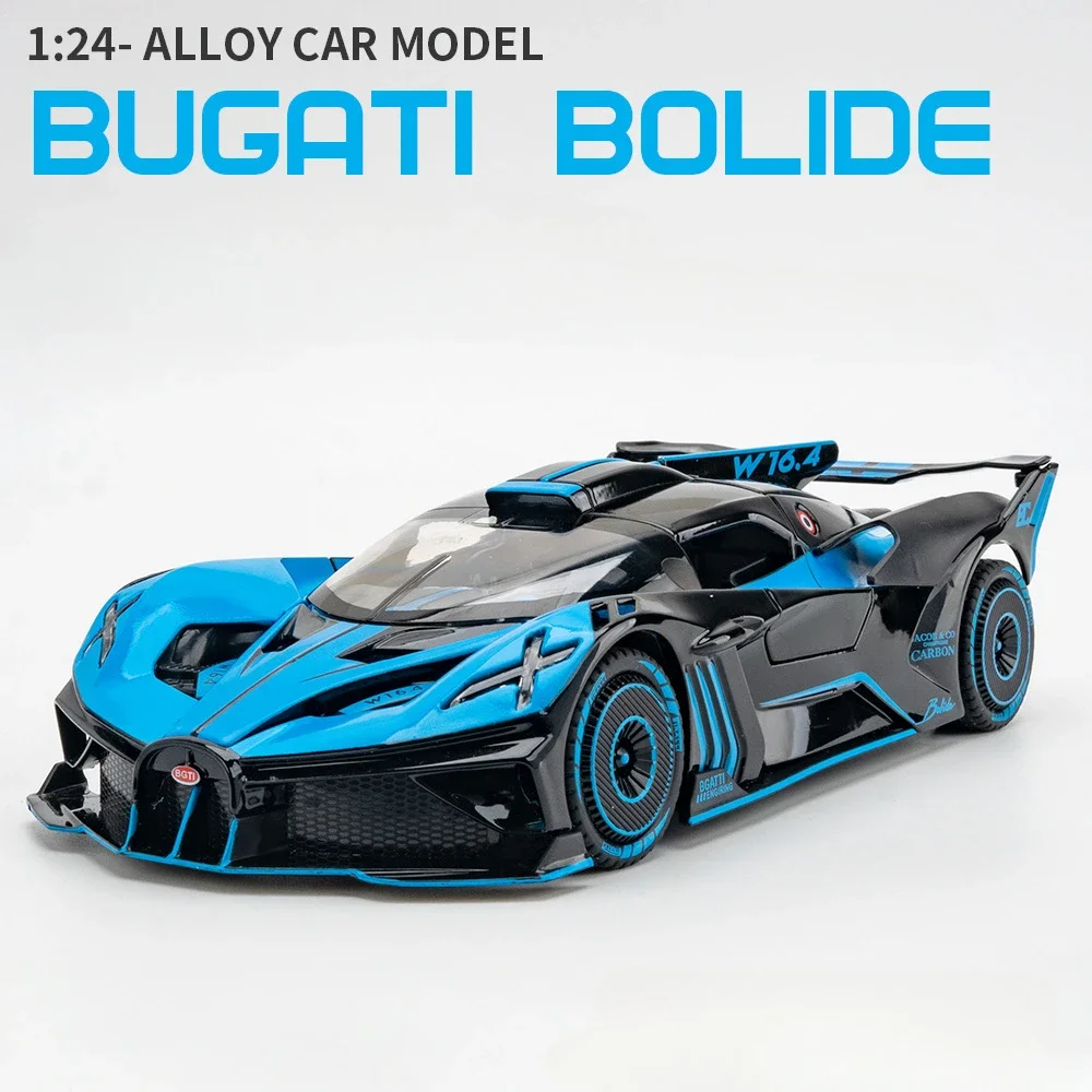 1/24 Scale Bugatti Bolide Sports Car Model Toy Alloy Diecast Large Size Pull Back Sound Light Vehicle Toy for Children Kids Gift