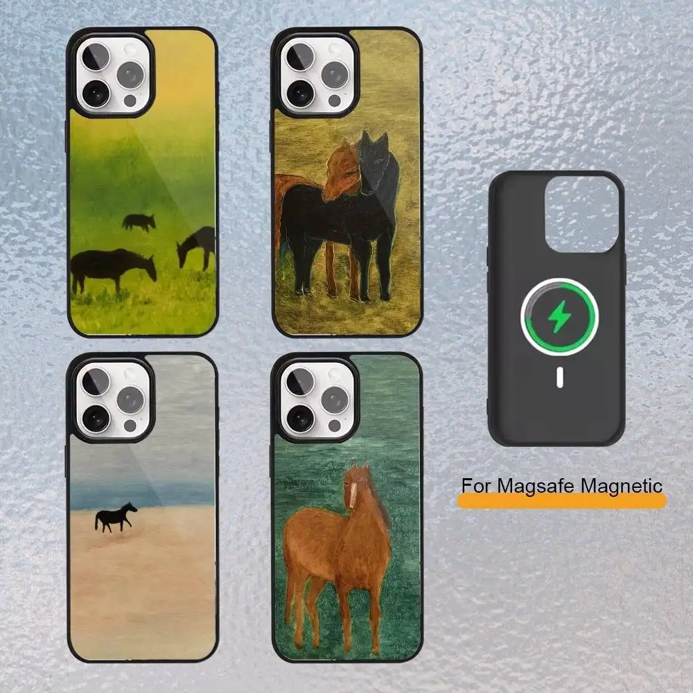 

Horses on the Prairie in Oil Painting Phone Case For iPhone Magsafe Magnetic 17,16,15,14,13,12,11 Wireless Charging cover