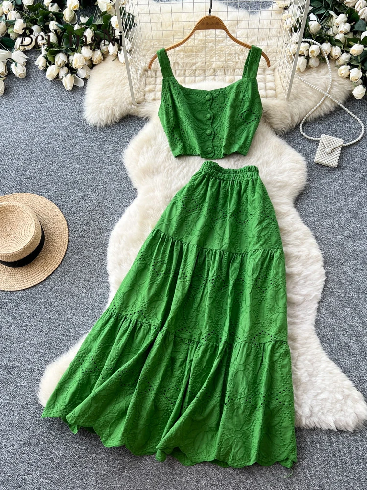 

Beiyingni Senior Classy Holiday Women's Matching Sets Fairy Hollow Out Tank Top Female Skirt Set 2026 Summer Sexy 2 Piece Sets