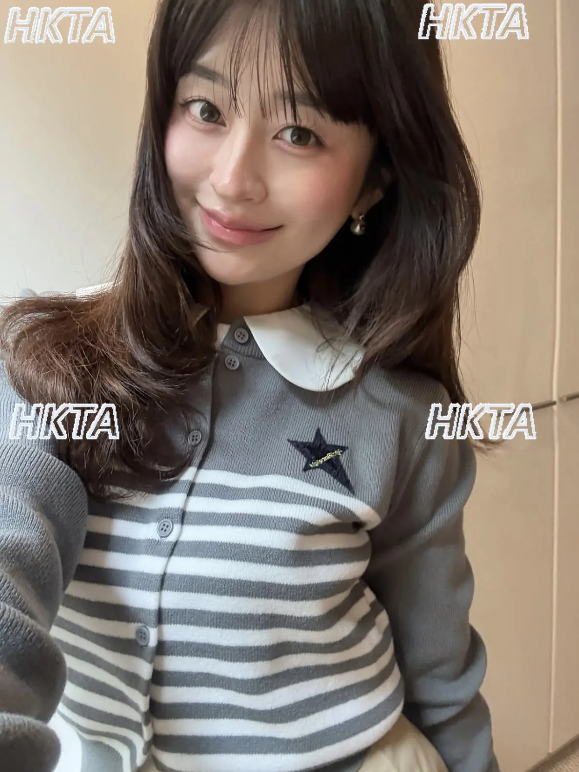 Original Japanese New Star Color Matching Long-sleeved Sweater Cardigan Women's Autumn New Striped Sweater White Lapel Removable