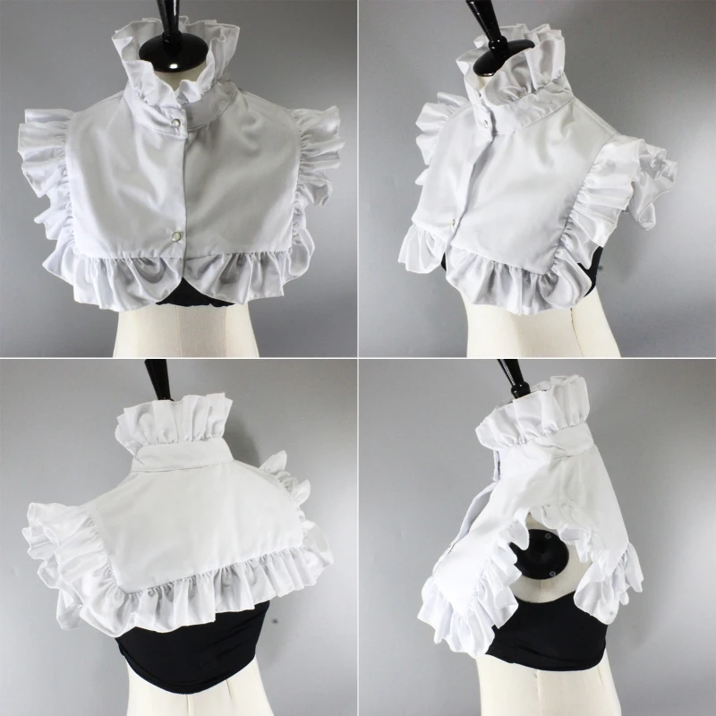 Women Vintage Ruffled High Neck Fake Collar Dickey Buttons Detachable Half Shirt