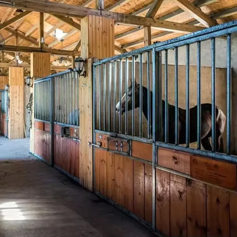 Customization Powder Coated Black Horse Stable Stall Fronts Outdoor Mobile Portable Horse Stables With Stable Door and Swivel Fe