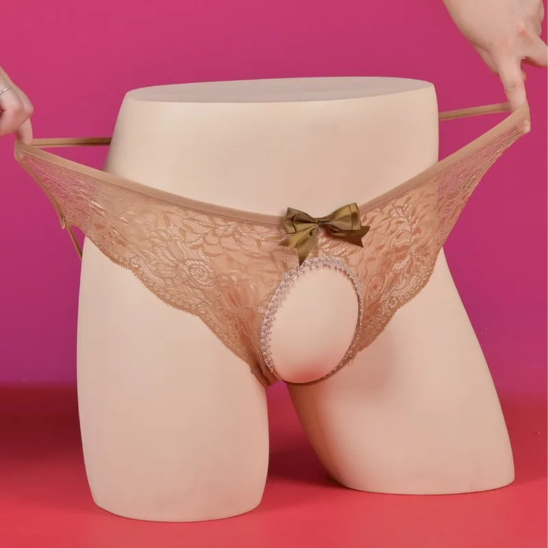 

Large Size Sissy Lingerie Open Crotch Briefs Men And Women Full Lace See Through Underwear Exposed Butt Gay Nightwear Panties