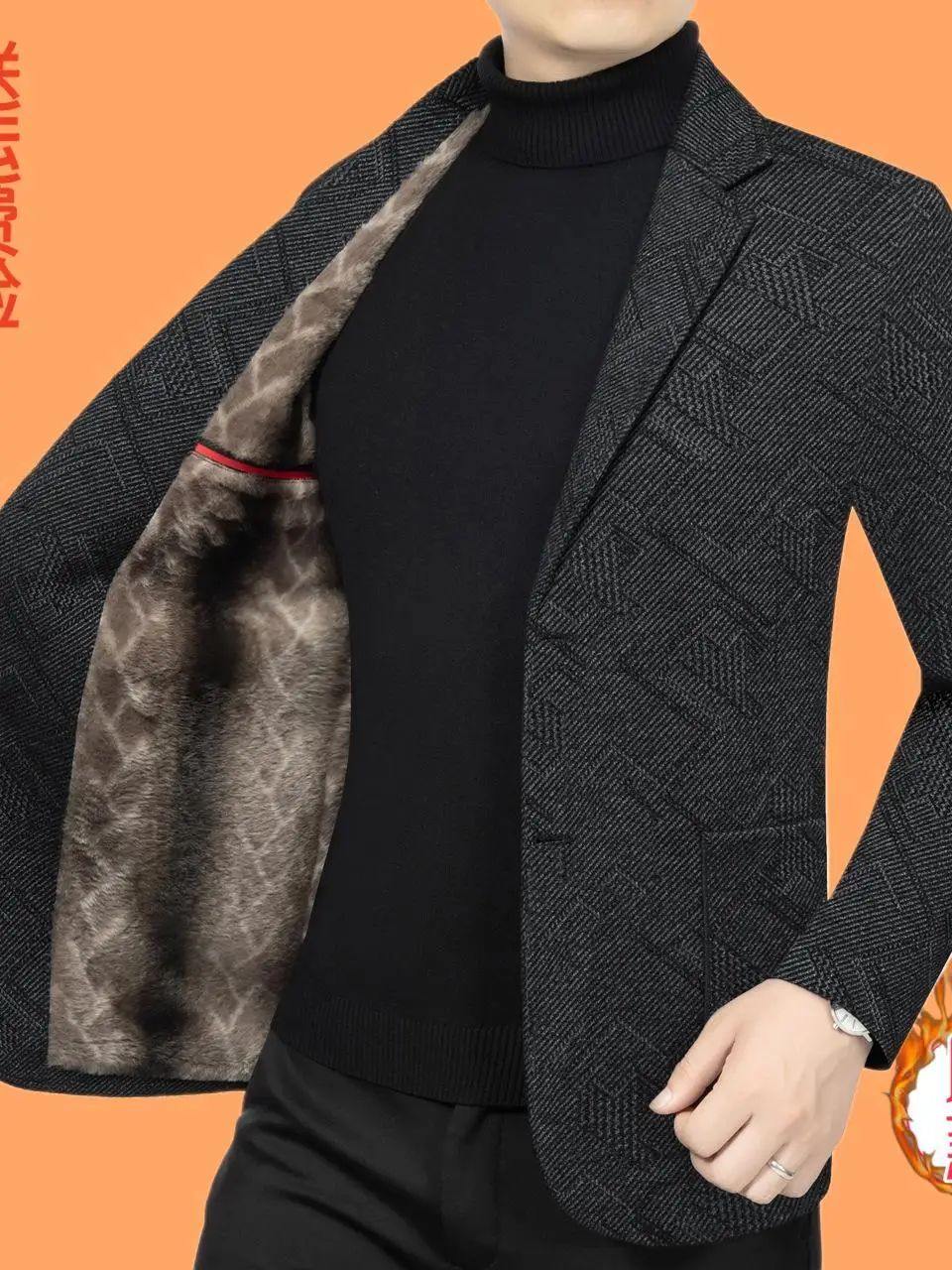 

Fce Lined Thiened Warm Busin Casual Men's Suit Jaet Faionable All-Match Autumn Winter New Arrival