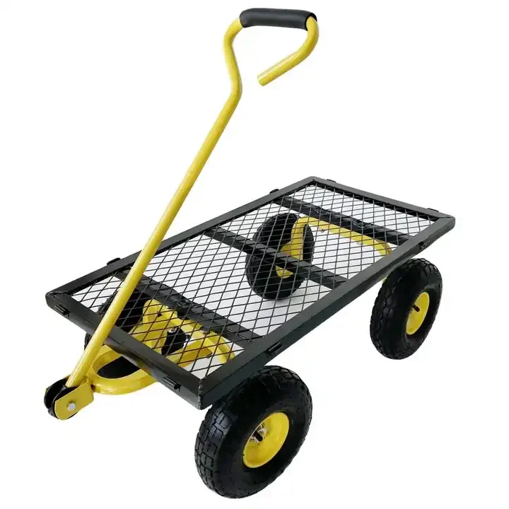 Heavy Duty Steel Mesh Yard Garden Outdoor Firewood Cart Utility Garden Tool Trolley Cart  Four Wheels Removable Sides