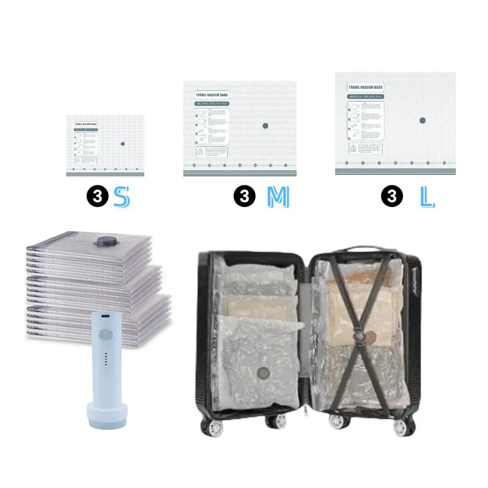 

Вакуумные пакеты для путешествий, 9-компонентный пакет для переезда, сумки для хранения одежды с перезаряжаемым насосом для квартиры, багажа, путешествий