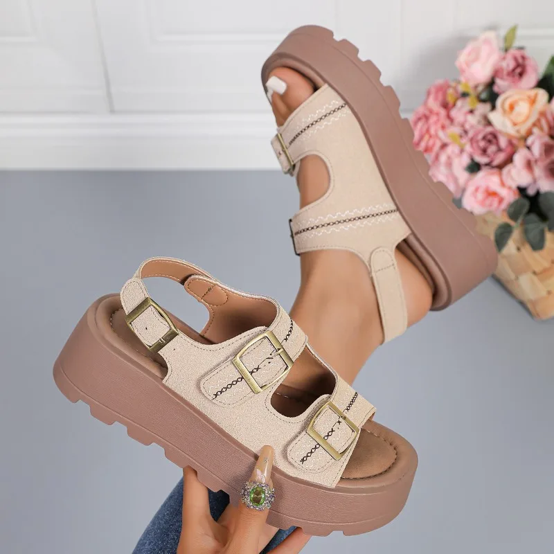 

Women Buckle Latch Design Relaxation Sandals Summer Fashion Round Toe Open Toe Platform Shoes Women's Casual Comfort Sandals