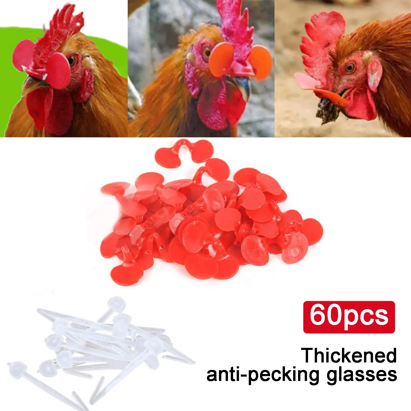 60 Pieces Pinless Chicken Anti-Pecking Small Chicken Eyes Glasses With Bolt Durable Hen Rooster Pinless Tool With Bolt 