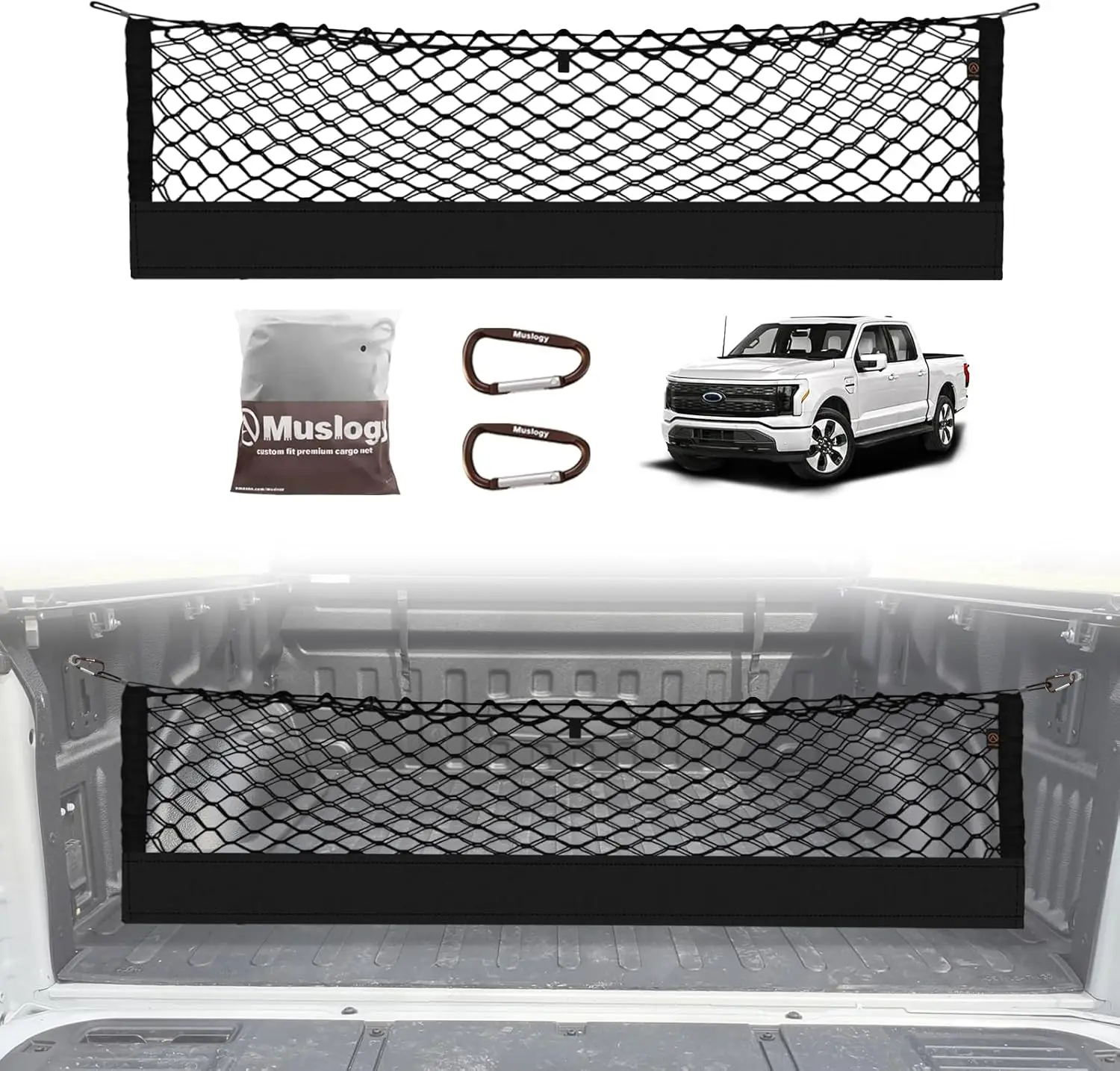 

Ford F-150 2015-2024 Truck Bed Cargo Net - Heavy-Duty Double Layer Organizer with Metallic Clips, No-Drill Storage for Pickup