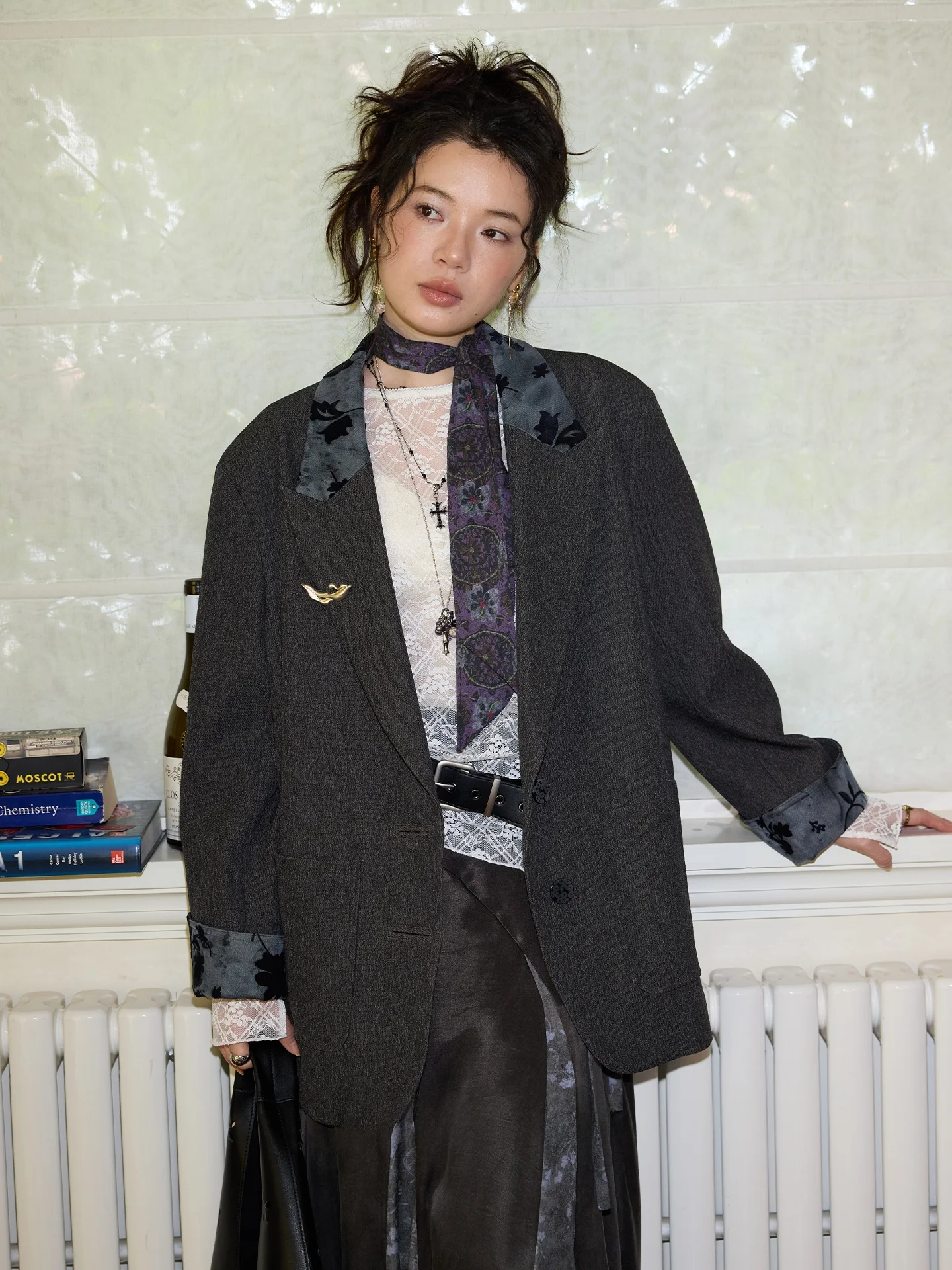 

Chic Tailored Texture Fabric with Faux Fur Trim And Chest Pin Casual Commute Sle Women's Long Sve Suit Jaet