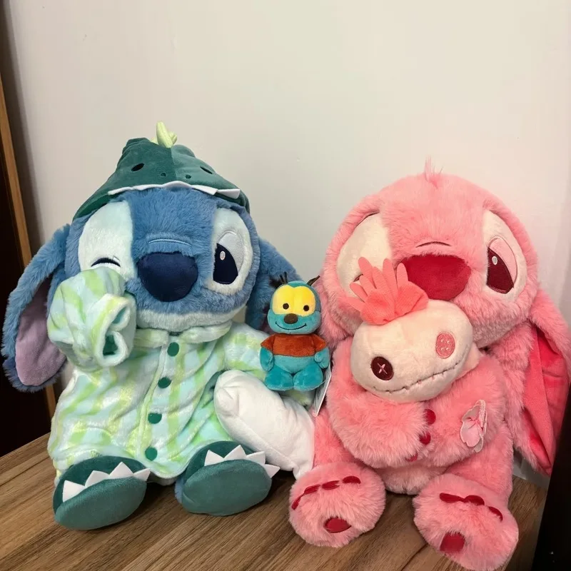 

30-40cm Cute Dinosaur Sleepwear Stitch Cartoon Plush Doll Toy Bed With Sleeping Sleepy Doll Plushies Pillow Kids Birthday Gifts