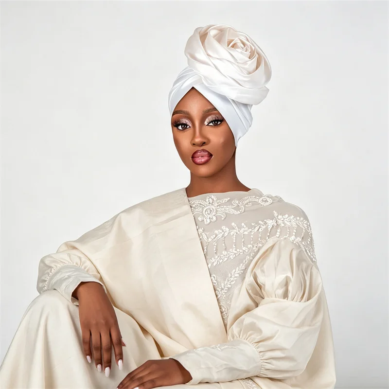 Fashion Big Flower Turban Cap for Women Muslim Hijab African Auto Gele Headties Nigeria Wedding Party Geles Bonnet Head Wrap Hat