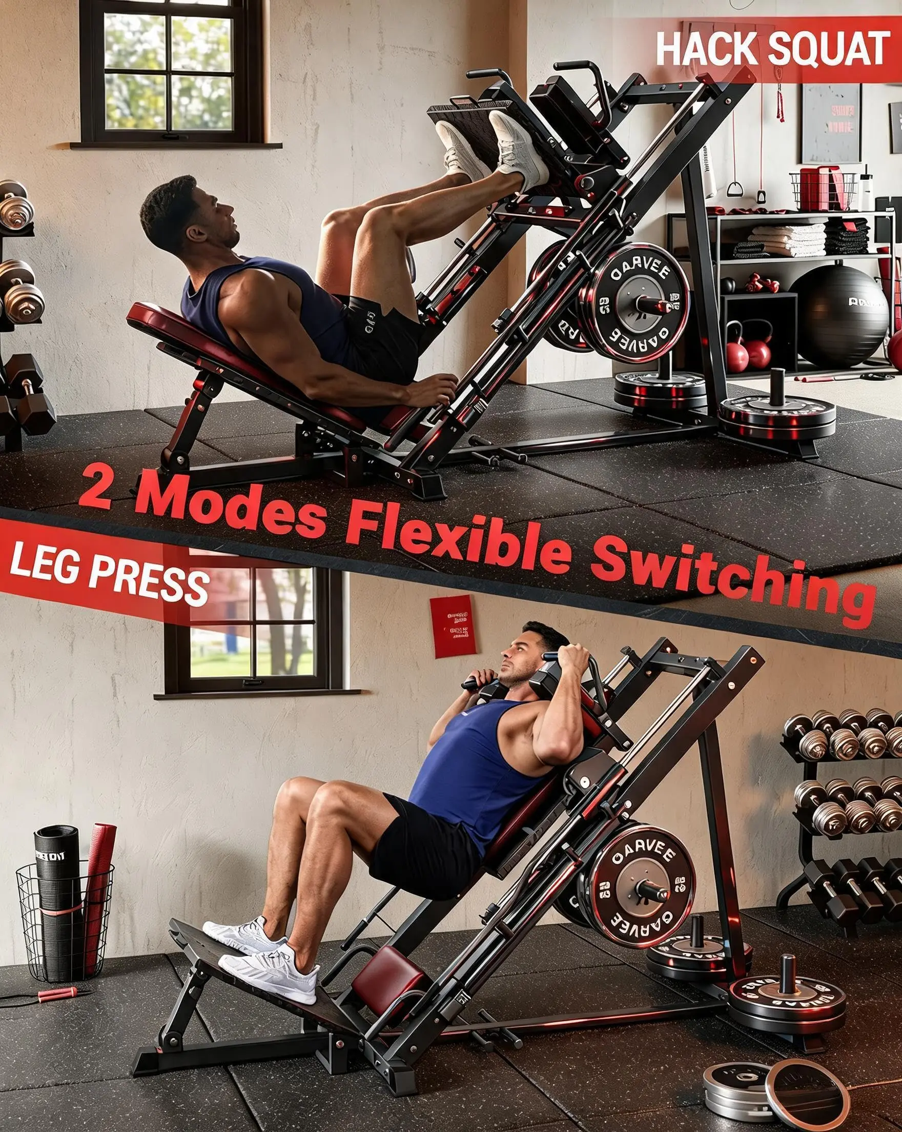 Leg Press Hack Squat Machine Combo, Adjustable Home Gym Equipment