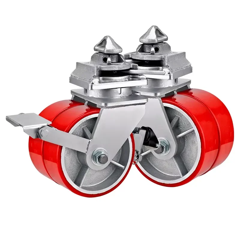 6''8''10''12'' Heavy Shipping Container Cast Iron PU Twin Wheel Casters Container Wheels for Maximum Load and Durability
