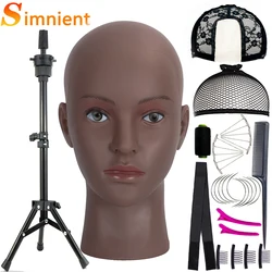 Nueva cabeza de maniquí calva con soporte para peluca, soporte de trípode ajustable para pelucas, soporte para extensiones de cabello, Kit de fabricación de pelucas, herramientas y accesorios