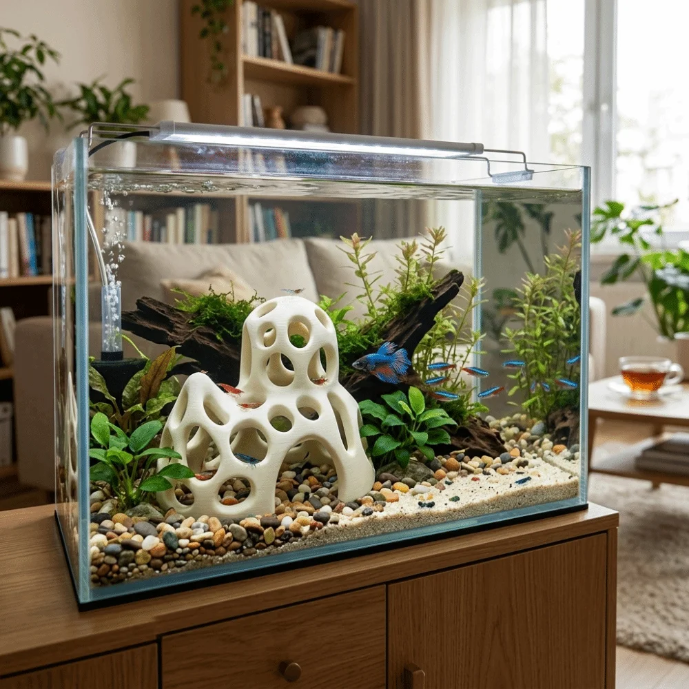 3D Printed Aquarium Cave Ornament Natural Look Plastic Fish Tank Hideaway Coral Mountain Betta Shelter Micro Landscape