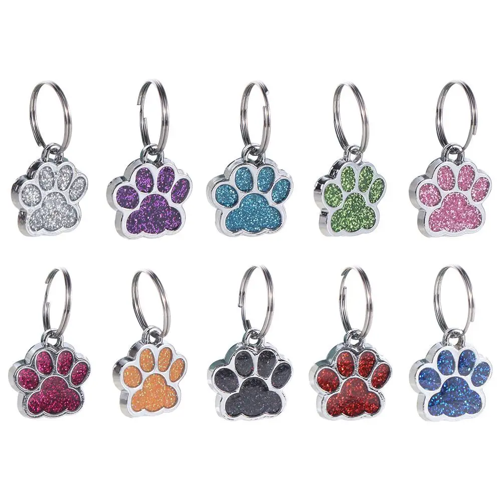 Cat Dog Paw Print Dog Cat Tags Anti-Lost Exquisite Pet Glitter Pendant with Hook Personalized Pet Collar Tag Pendant Kitten