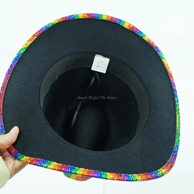  Party Hat Shimmering Glitter Cowboy Hats Rainbow Panama Hat for Music Festivals Sparkly Beach Party