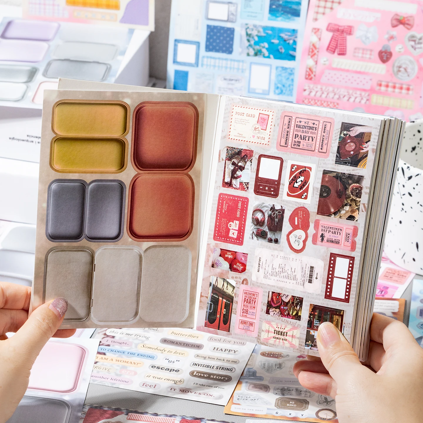 20sheets Memory Iron Box Series Creative English Small Item Font Die Cut Sticker Book DIY Handmade Scrapbook Stationery Stickers