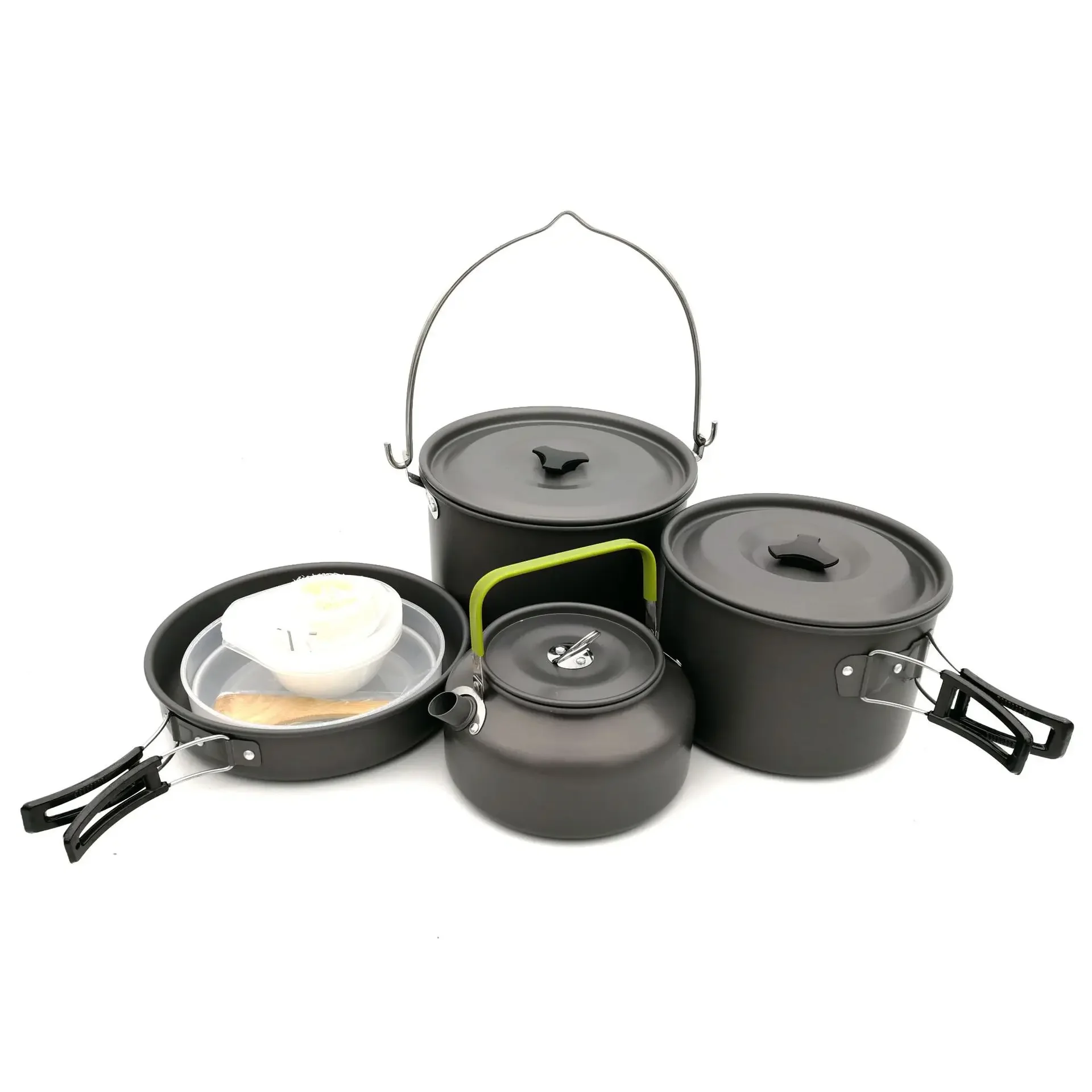 Camping Cookware Mess Kit,Large Size Hanging Pot Pan Kettle with Camping Cooking Set Carry Bag for Outdoor Camping Hiking Picnic