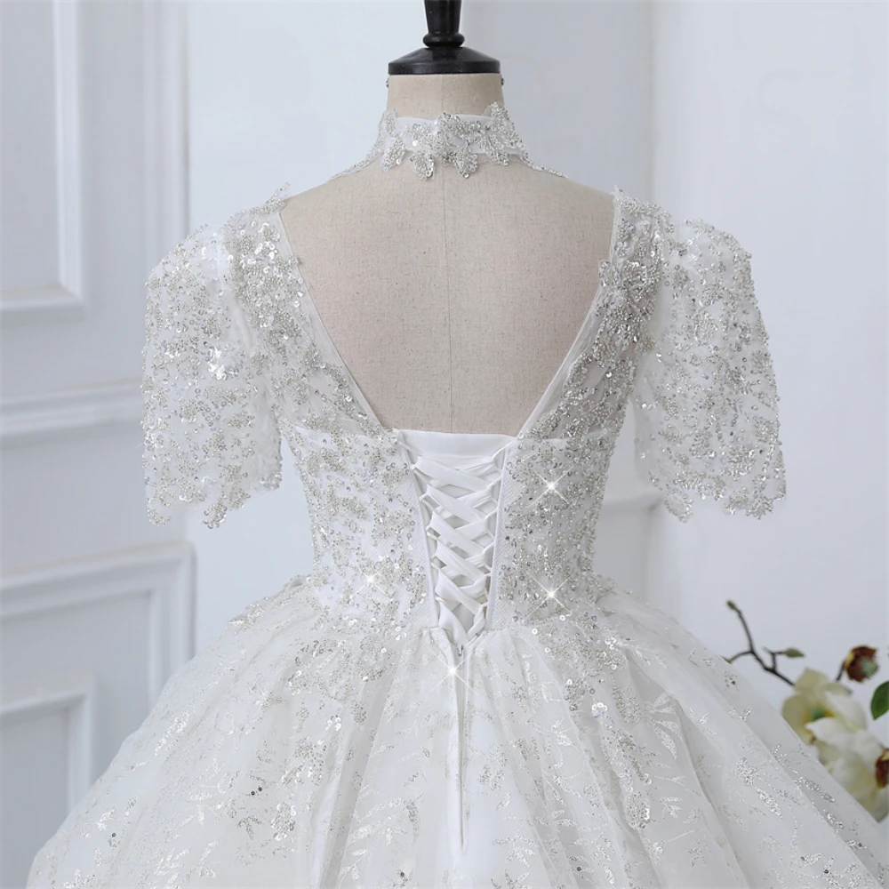 Sweet Princess Bright Sequin Sheer Lace Applied to Women's Wedding Dresses New High Quality Exquisite Bridal Dressing in Europe