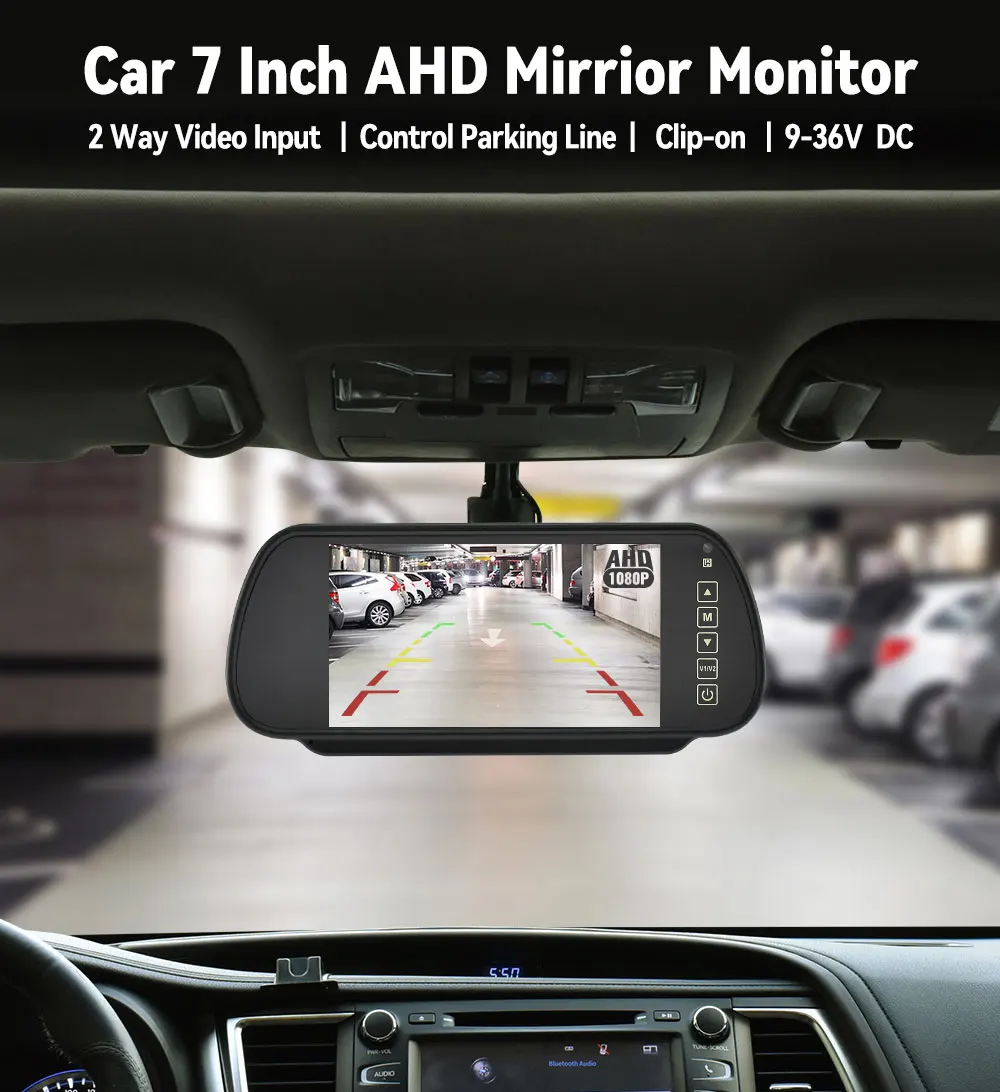 MJDOUD 7-Zoll-Auto-AHD-Raumspiegelmonitor für das Parken von Fahrzeugen, TFT-LCD-HD-Bildschirm für Rückfahrkamera, Rervesing Dispaly Universal – Detail 1